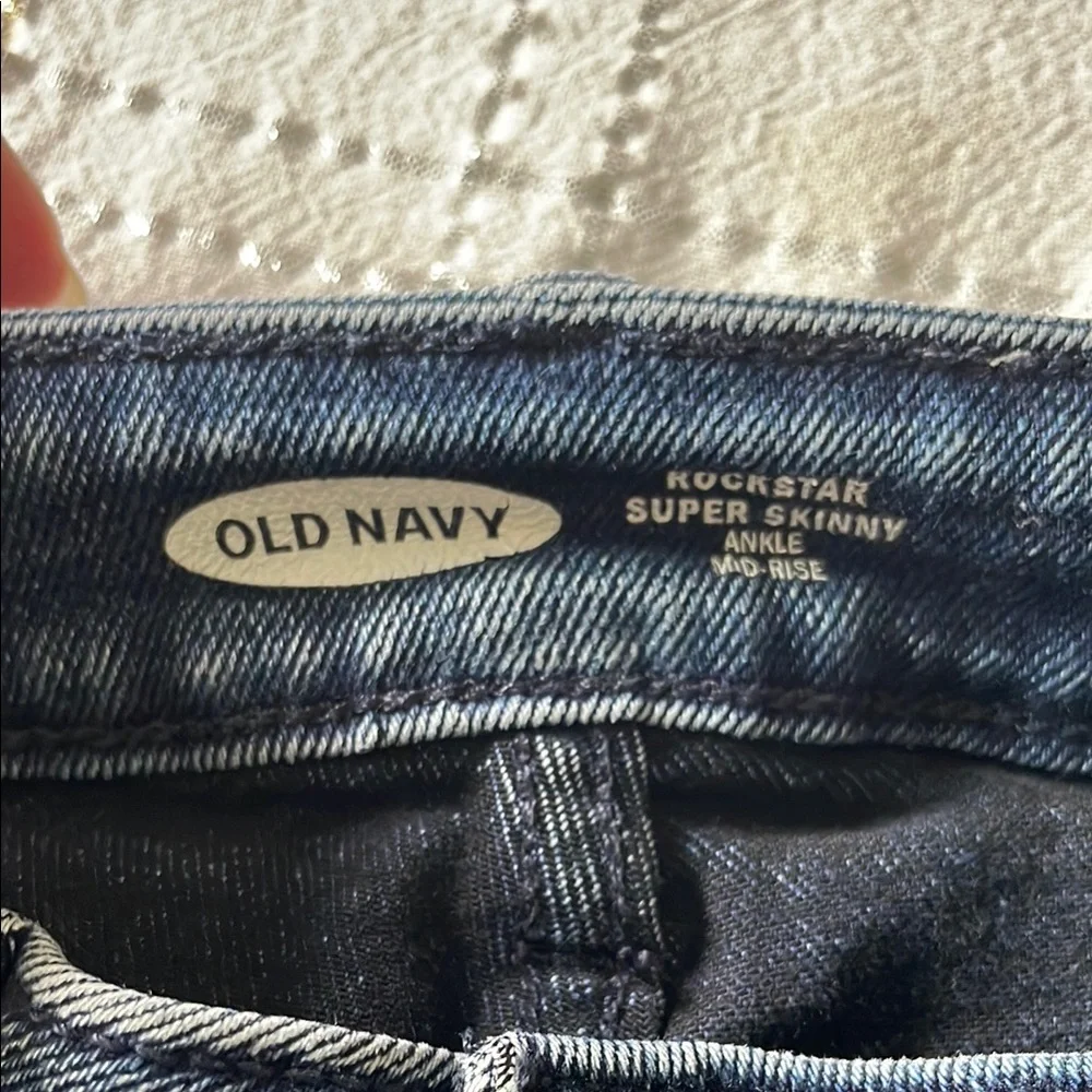 OLD NAVY Jeans ROCKSTAR Super Skinny Ankle Mid Rise Button Fly Raw Hem Size 0